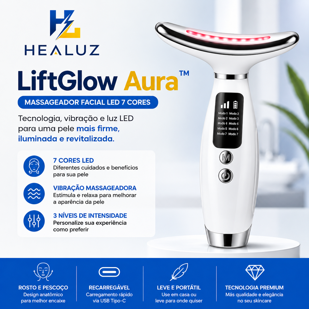 LiftGlow Aura™ – Massageador Facial LED 7 Cores