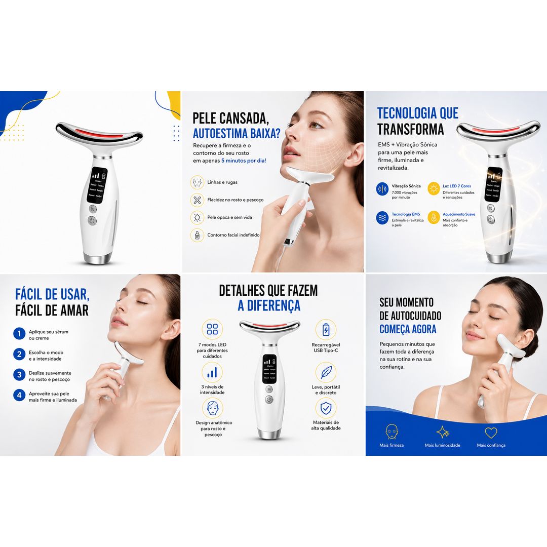 LiftGlow Aura™ – Massageador Facial LED 7 Cores