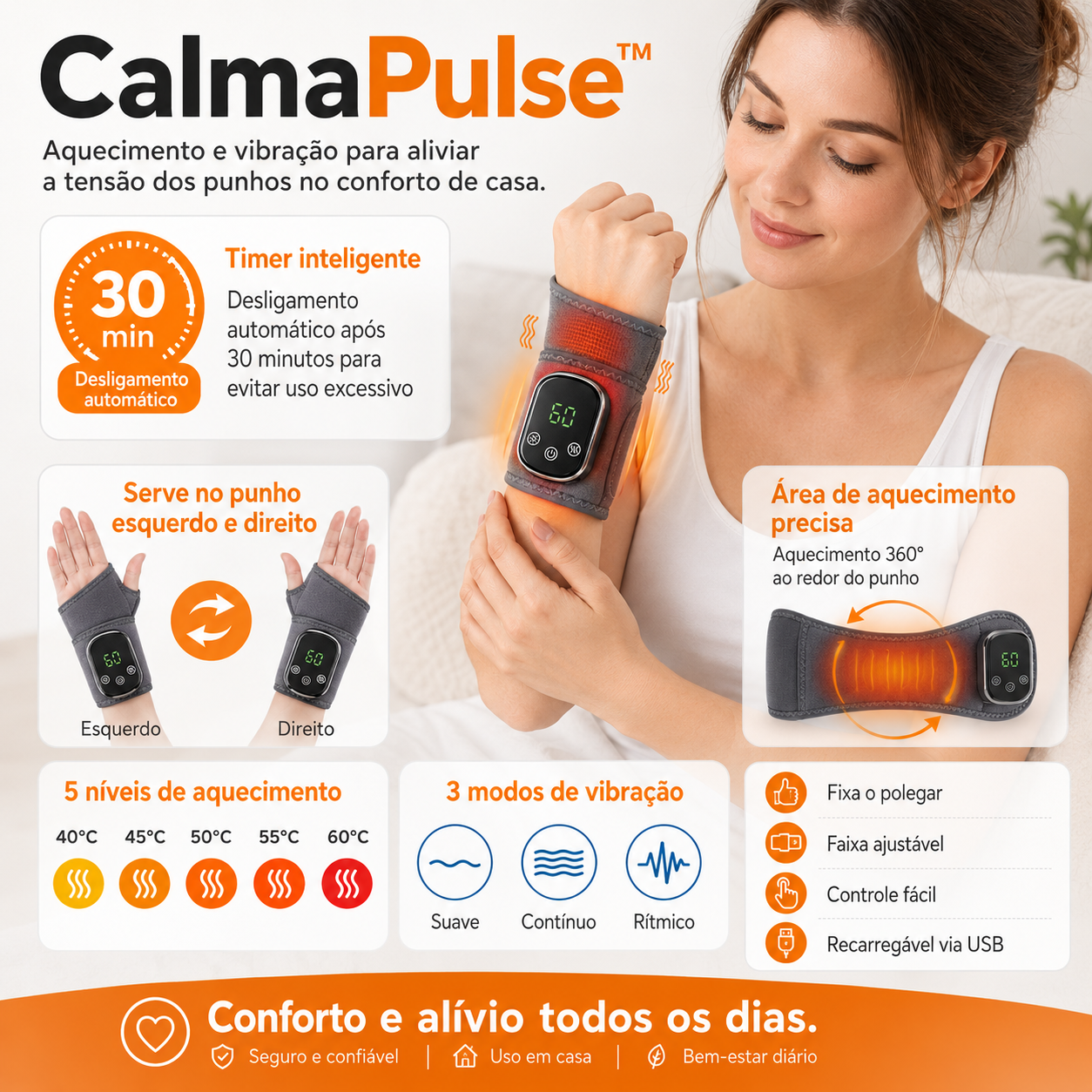 CalmaPulse™ Aquecimento e vibração para aliviar a tensão dos punhos e tornozelos no conforto de casa