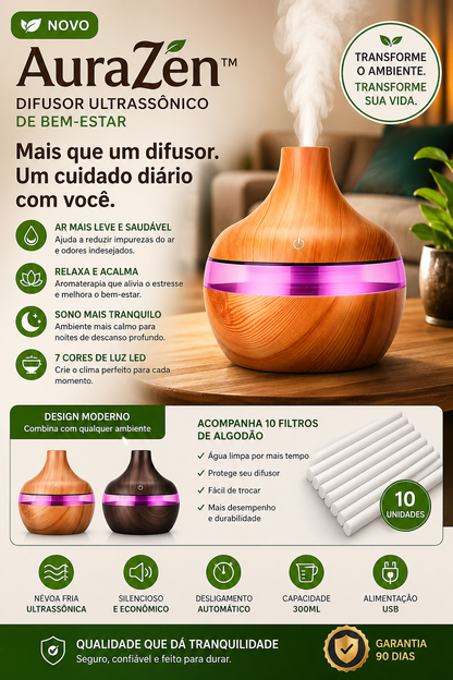 AuraZen™ Difusor Ultrassônico de Bem-Estar