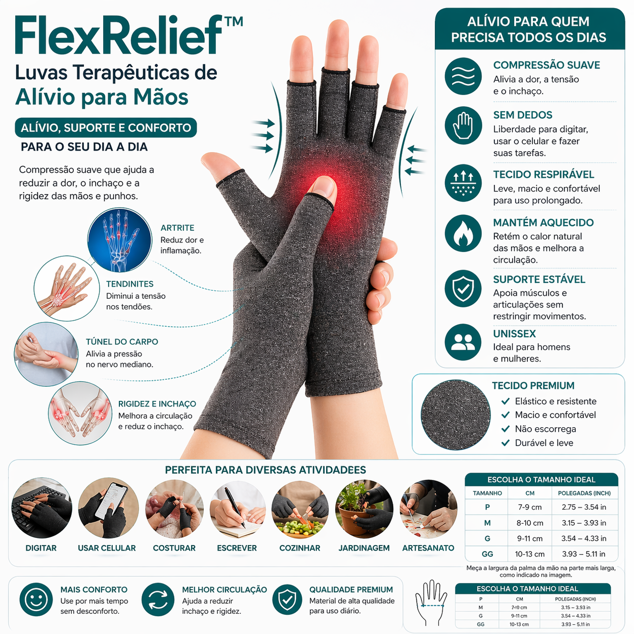 FlexRelief™ – Luvas Terapêuticas de Alívio para Mãos