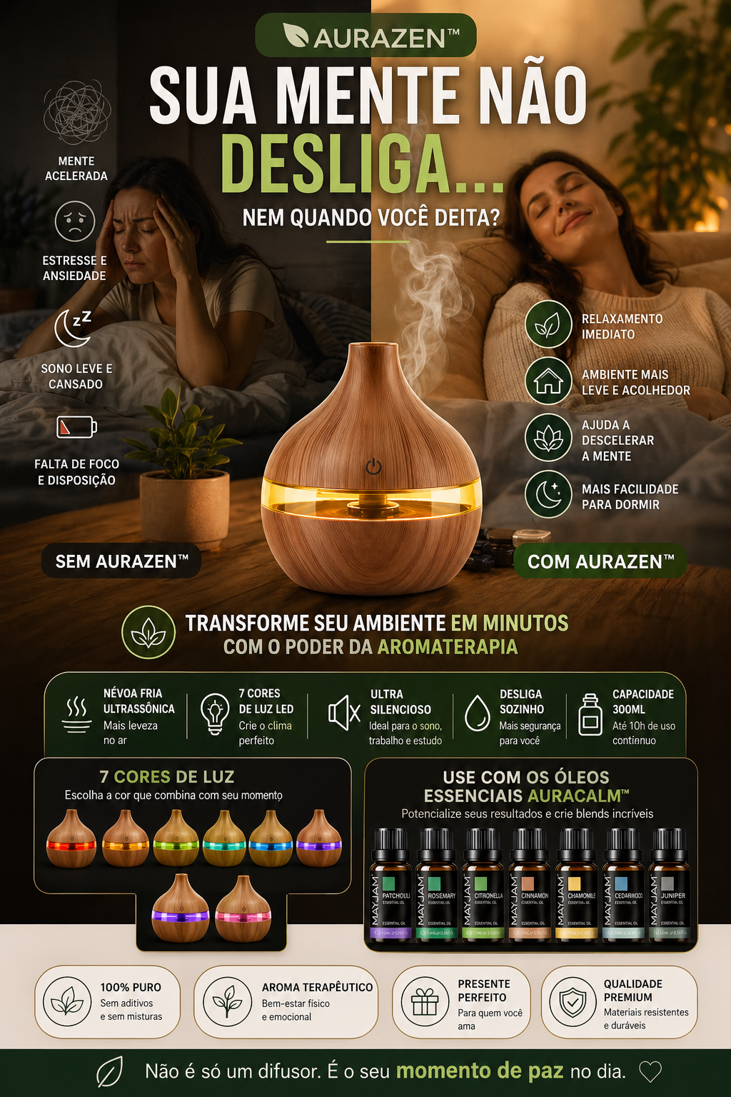 AuraZen™ Difusor Ultrassônico de Bem-Estar