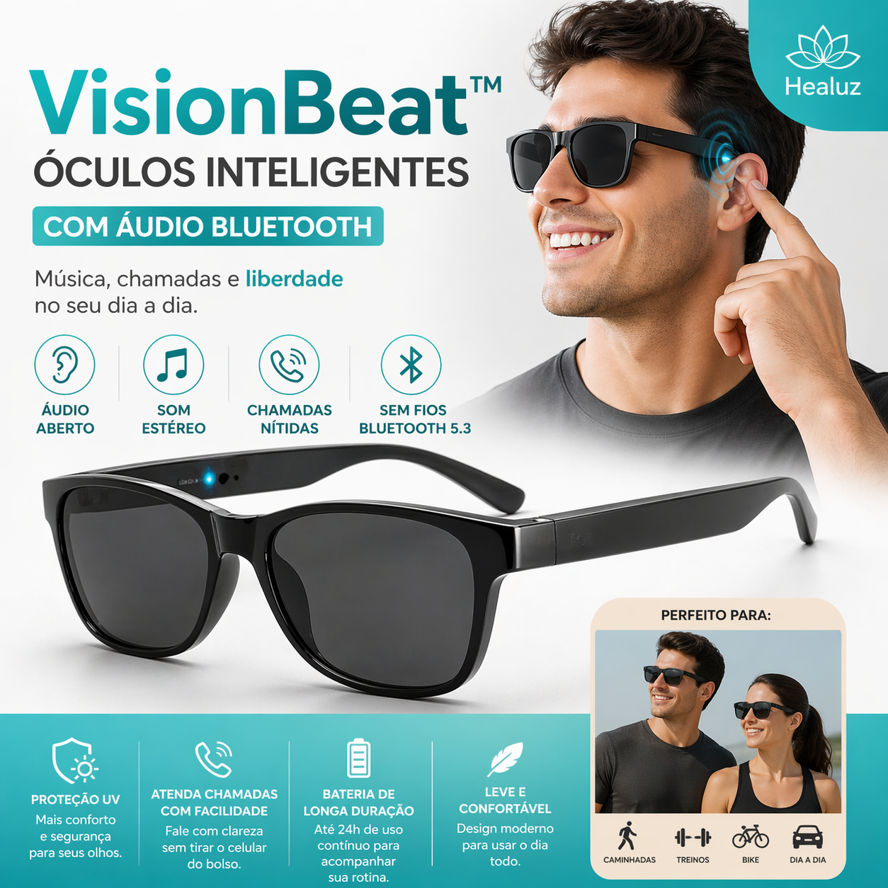 VisionBeat™ – Óculos Inteligentes com Áudio Bluetooth